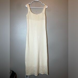 Vintage 70’s Picardo Knits Cream Crochet Knit Maxi Dress Size 14